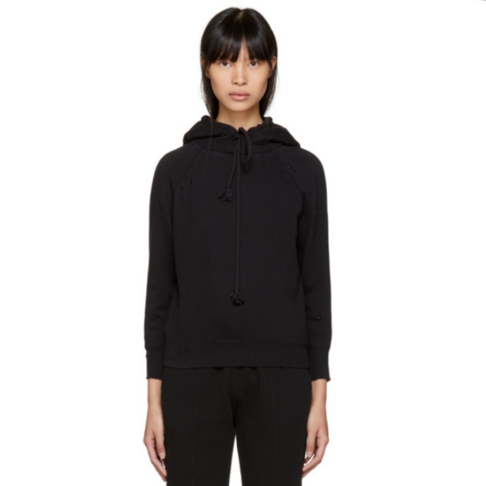 Helmet Lang Black Shrunken Distressed Hoodie